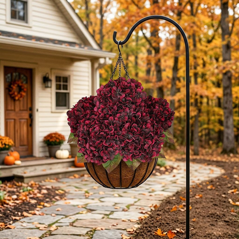 Hollyone Burgundy Hydrangea Artificial Flowers 2PCS Fake Fall Flowers Decor