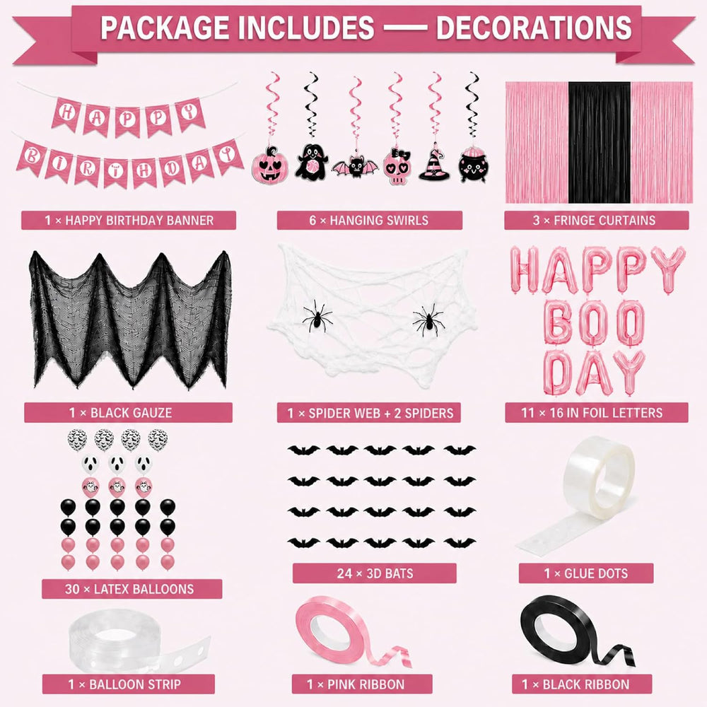 UJoyant Pink Halloween Party Decorations, Birthday Tableware for 25 Guests