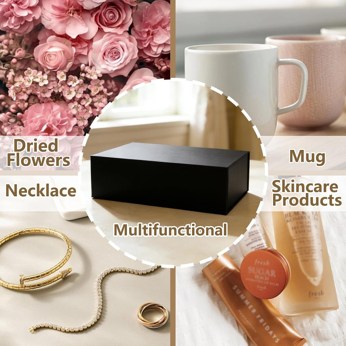 aimyoo black gift box, 13.8x9x4.3 in presents box showing dimensions