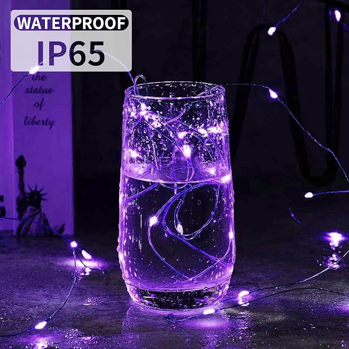 Aogist 50 Pack Fairy Lights 3 Modes 7ft 20 LED Waterproof,Battery Operated Silver Wire Firefly Starry Moon Mini String Lights for Mason Jars Christmas DIY Crafts Wedding Party Bedroom,Purple