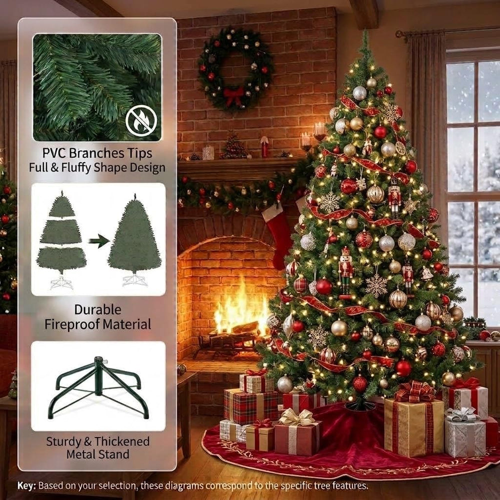 GAOMON 8ft Prelit Fraser Fir Wide Artificial Christmas Tree with RGBW Light