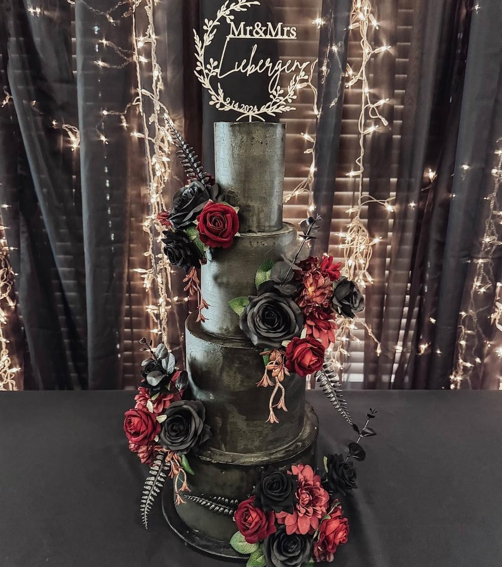 DoubleWood Halloween Artificial Silk Roses, 24Pcs Black Burgundy Flowers