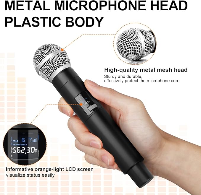 Depusheng DX4 Wireless Microphone, Professional 4 Channels Karaoke Handheld System for Home Karaoke, Meeting, Party, Church, DJ, Wedding, Home KTV Set