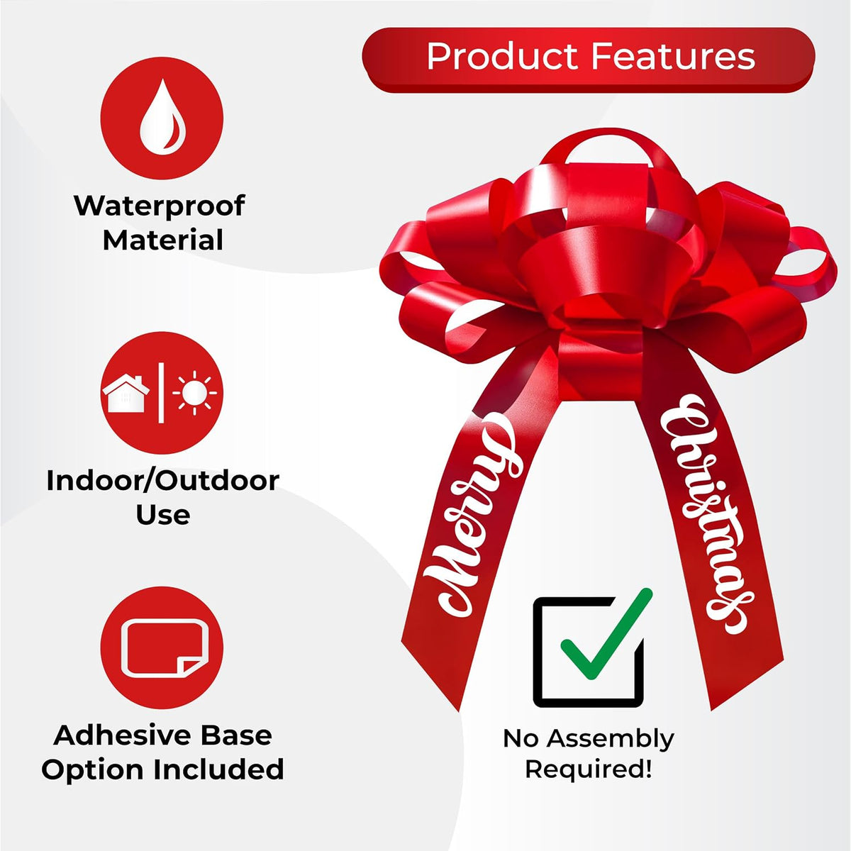 CarBowz Big Merry Christmas Car Bow, Giant 30" Bow, Non Scratch Magnet, Weather Resistant Vinyl (Red)