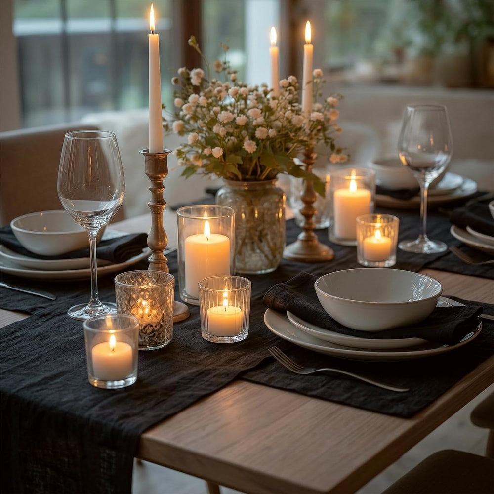 Solino Home 100% Pure Linen Table Runner Black, Diana 14 x 108 in