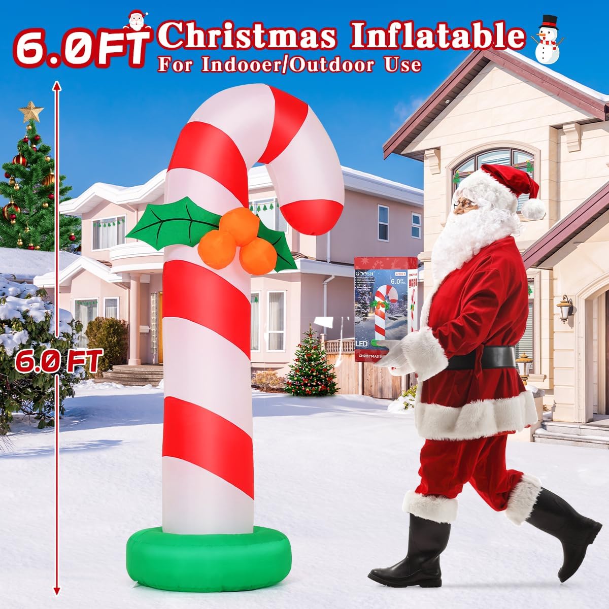 goosh 6 ft christmas inflatables candy cane outdoor on a desk or shelf