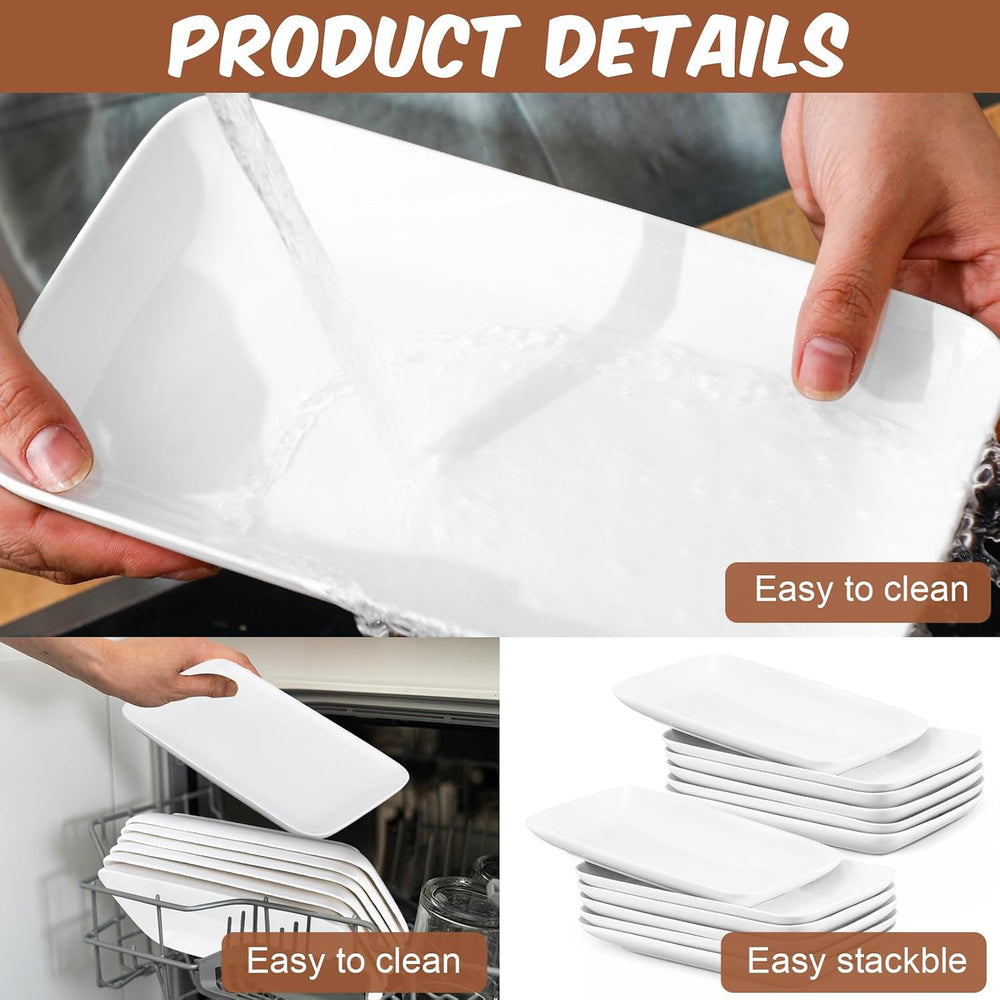 Irenare 12 Pcs 9 Inch Rectangular Salad Plates White Rectangular Porcelain De...