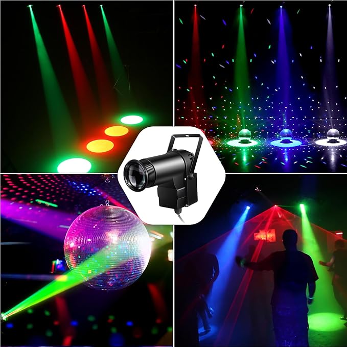 Pinspot Light 15W DMX, Czgor RGBW Disco Ball Lights with Remote Control / DMX512 / Sound Activated Pin Spotlight for Mirror Ball DJ Party Wedding Show