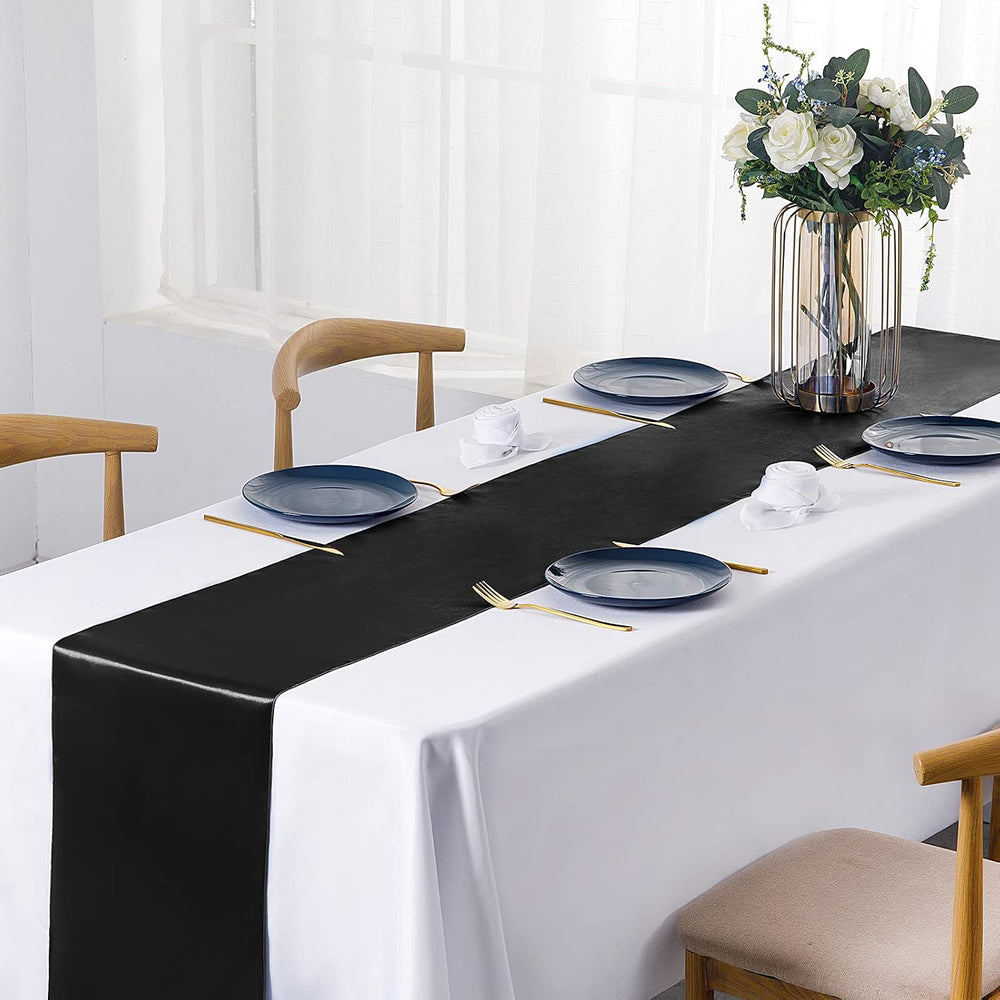 SiinvdaBZX 24 Pcs Black Satin Table Runner 12 x 108 inches Long