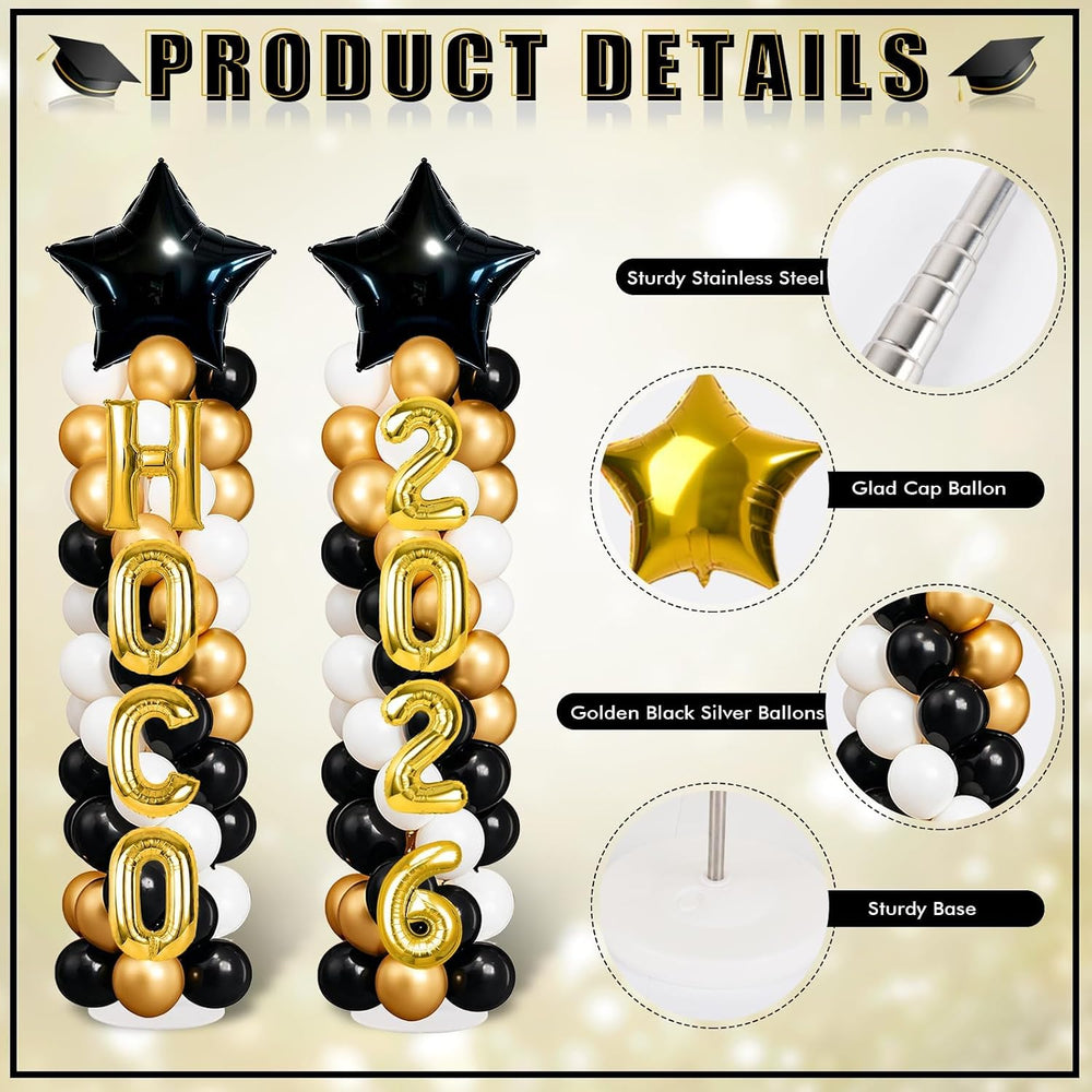 2 Sets Homecoming 2026 Balloon Column Stand Party Decorations Kits with Ballo...