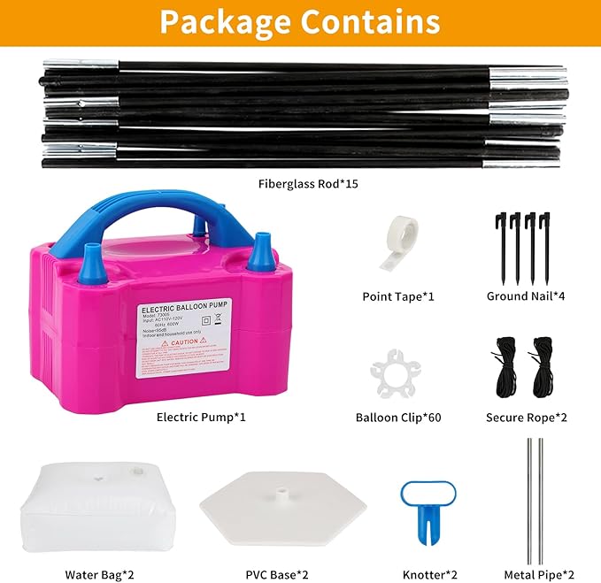 RUBFAC Balloon Arch Kit and Balloon Pump, 10Ft Wide Adjustable Balloon Arch Stand for Floor Frame with Electric Pump Bases Balloon Accessories for Birthday Party Baby Shower Festival Decorations