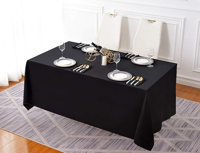 Surmente 10 Pack Black Tablecloth 90 x 132-inch Rectangular Polyester Table Cloth for Weddings, Banquets, or Restaurants