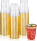 DaYammi 200 Pack Gold Plastic Cups 10 Oz Clear Plastic Cups Gold Rimmed Disposable Wine Glasses Heavy Duty Disposable Tumblers Drinking Cocktail Glasses for Party Wedding