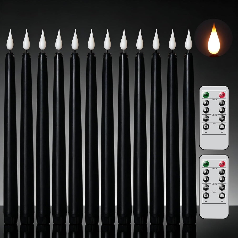 11 Inch Black Flameless Taper Candles with Remote Timer, Halloween