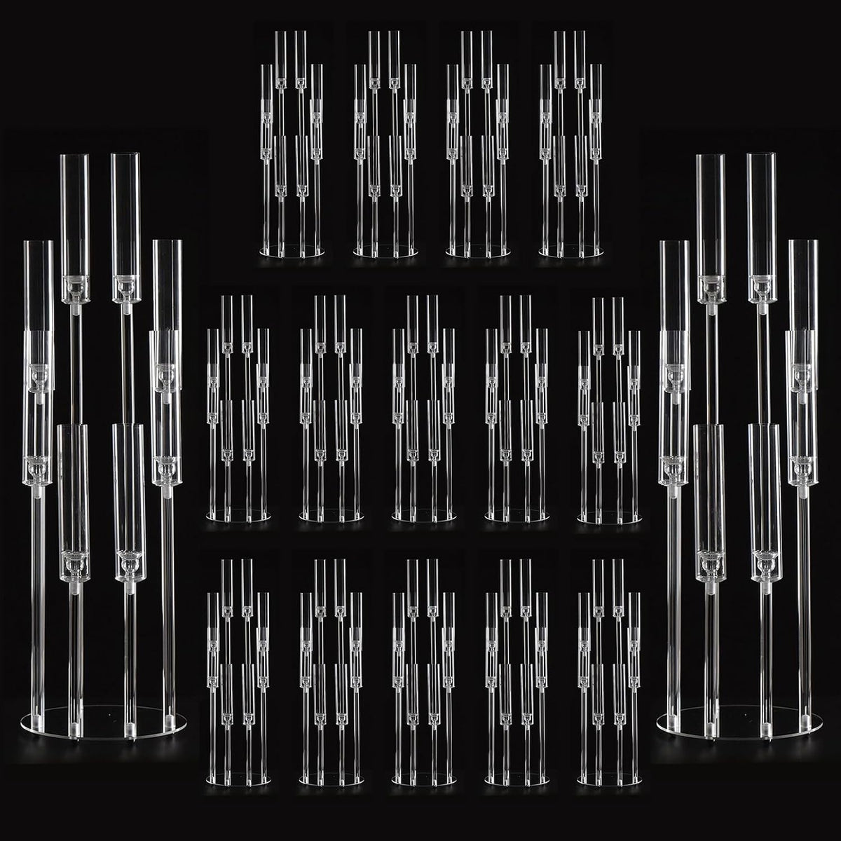 16PCS 8 Arm Acrylic Candelabra Centerpieces for Tables,Clear Candlestick Holders Decor Wedding Centerpiece with Shade for Anniversary Party Brithday candelabros para centros de mesa