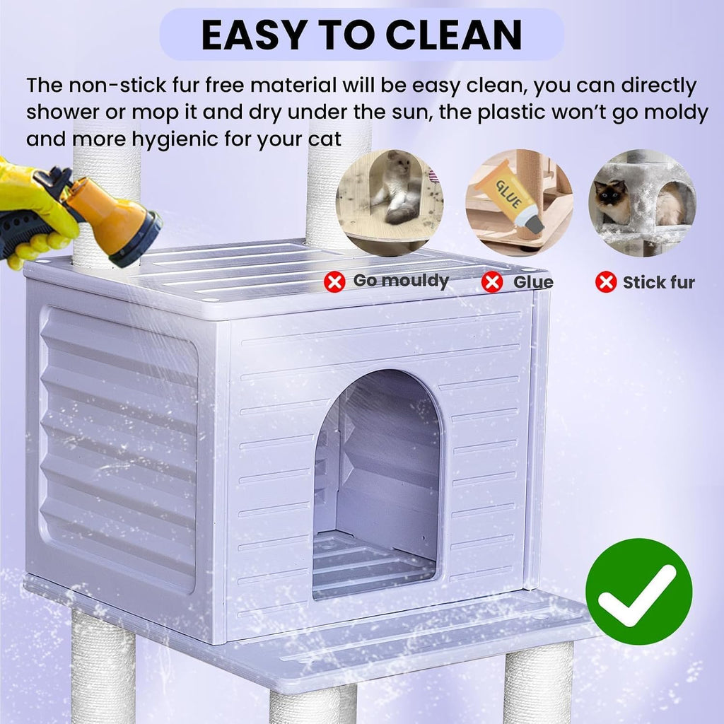 61in Weatherproof Large Cat Condo with Scratch Post for Indoor&Outdoor Cats