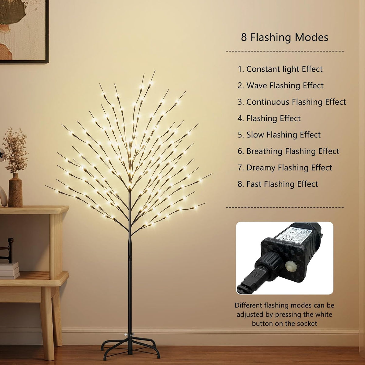 DoCred 5ft Lighted Tree with Warm White LED Lights for Holiday Indoor Outdoor Decor, 8 Lighting Modes, Waterproof - Artificial Tree Ideal for Home Patio Wedding Festival Christmas Decor