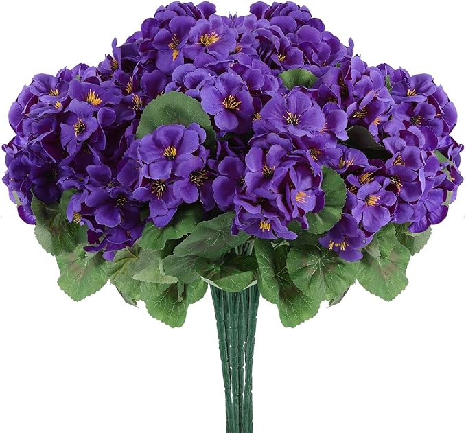Hananona Artificial Geranium Flowers for Outdoors Geranium Silk Flowers Outdoor UV Resistant Garden Plants Faux Flowers for Home Kitchen Table Centerpieces Decor (12, Purple) (12 Pcs)