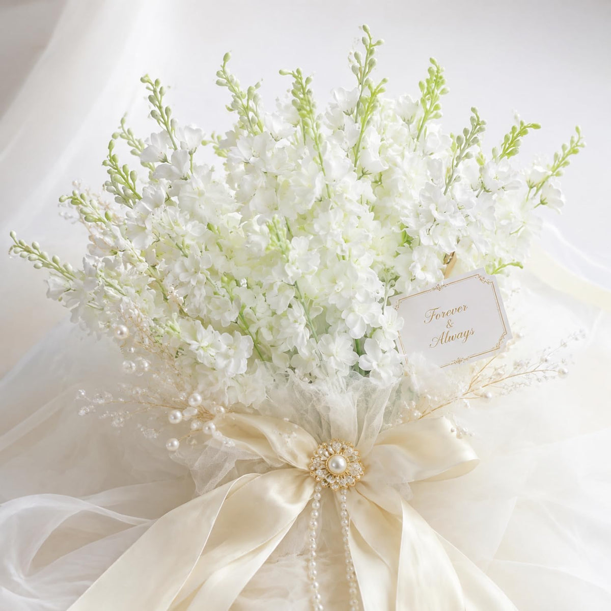 Thiccywoov 50 Pcs White Delphinium Artificial Flower Bulk, 34.25"