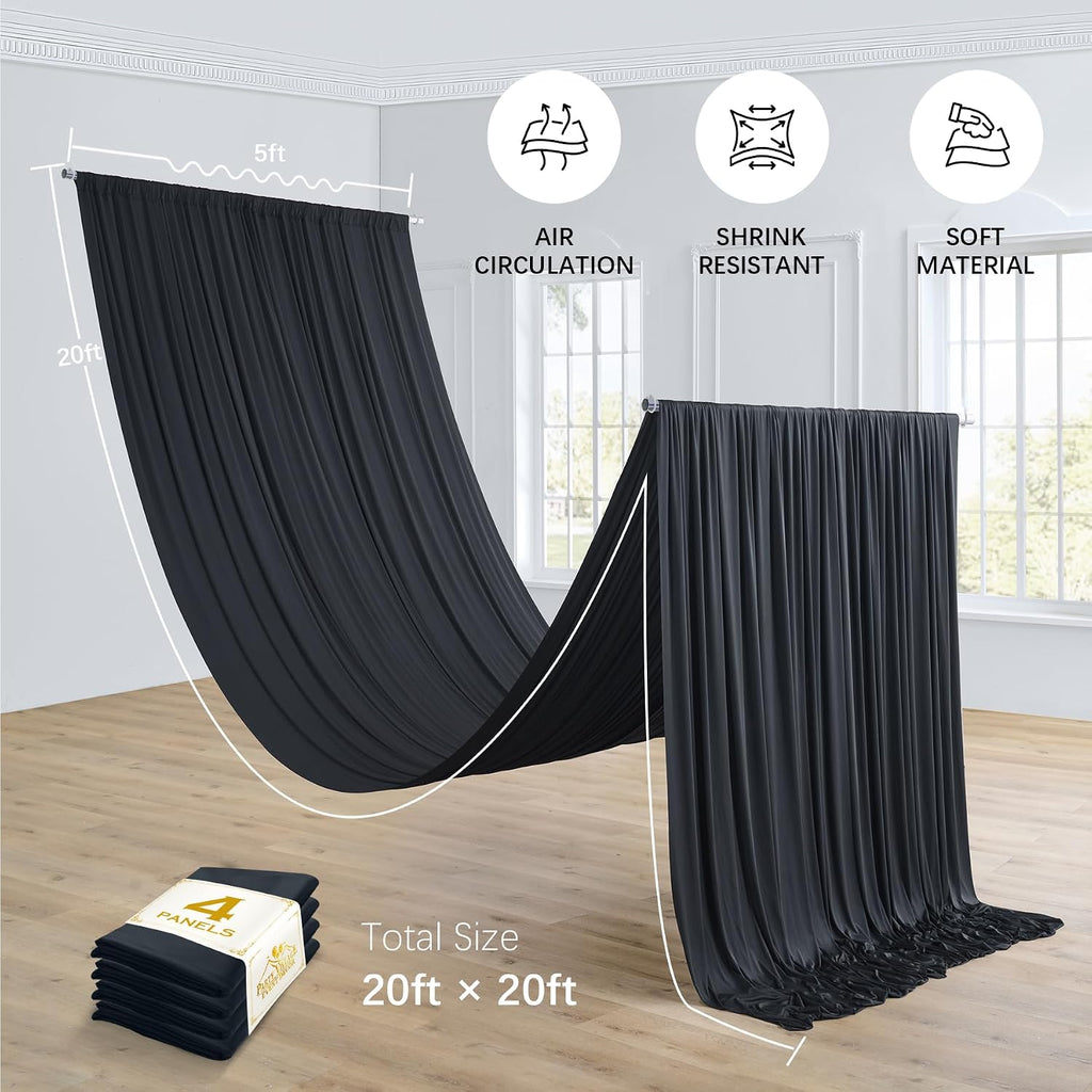 4 Panels 5ft(W) x 20ft(L) Black Ceiling Drapes for Halloween Parties
