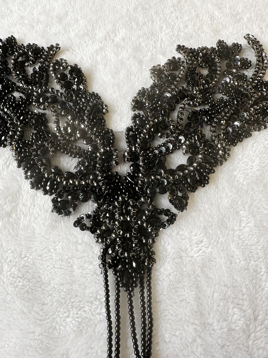 Pure Handmade Rhinestone Fringe Patch Trim Crystal Beaded Applique for Sewing...