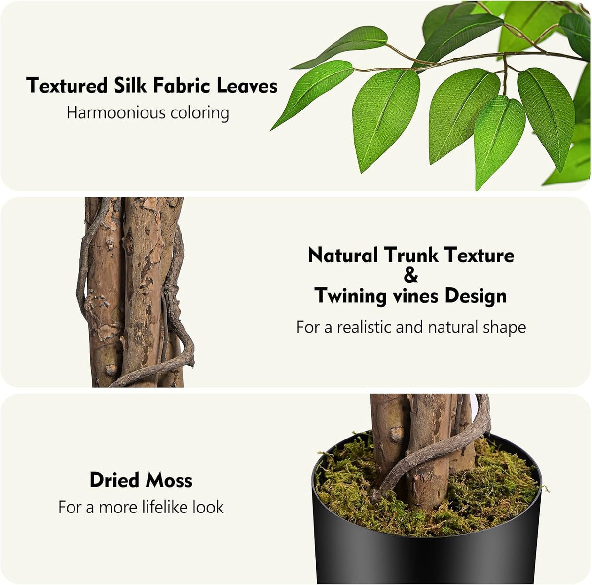 5ft Ficus Artificial Trees with Natural Curved Trunks, 60" Tall Lush Faux Tree for Home Decor Indoor, Green Lifelike Fake Ficus Tree Artificial Plants (Set of 2)