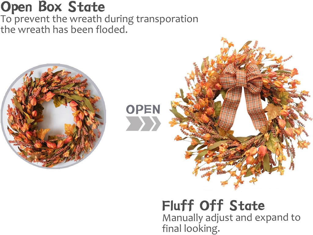 idyllic 18 inches artificial fall wreath, autumn decoration, side view