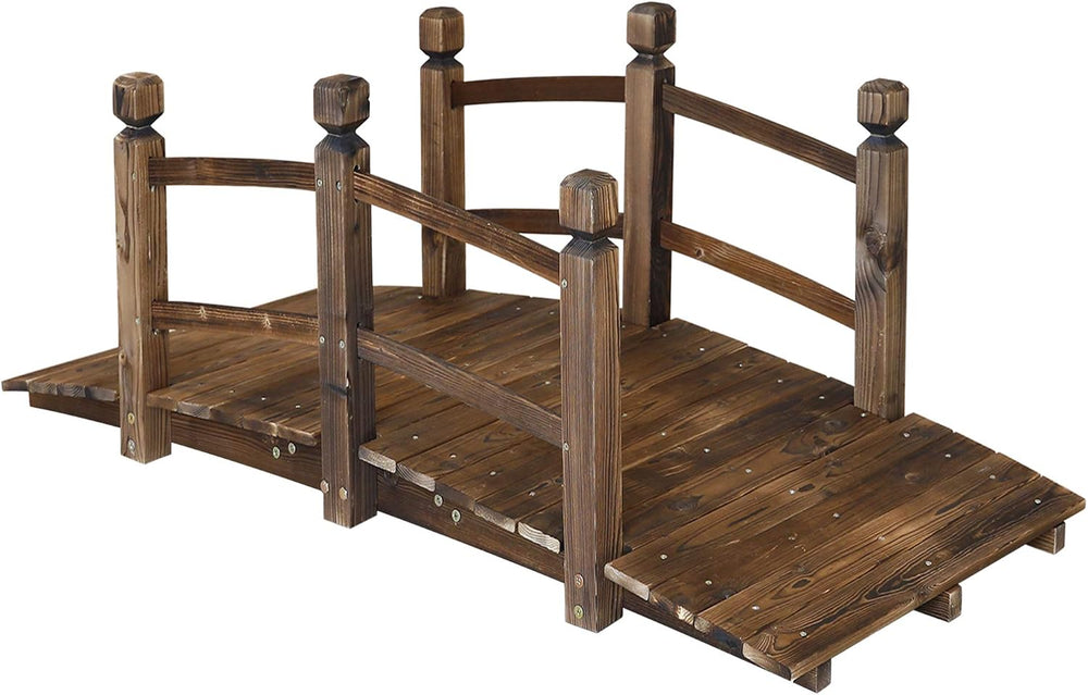 5FT Wooden Garden Bridge Arch Stained Finish Footbridge Decorative Backyard B...