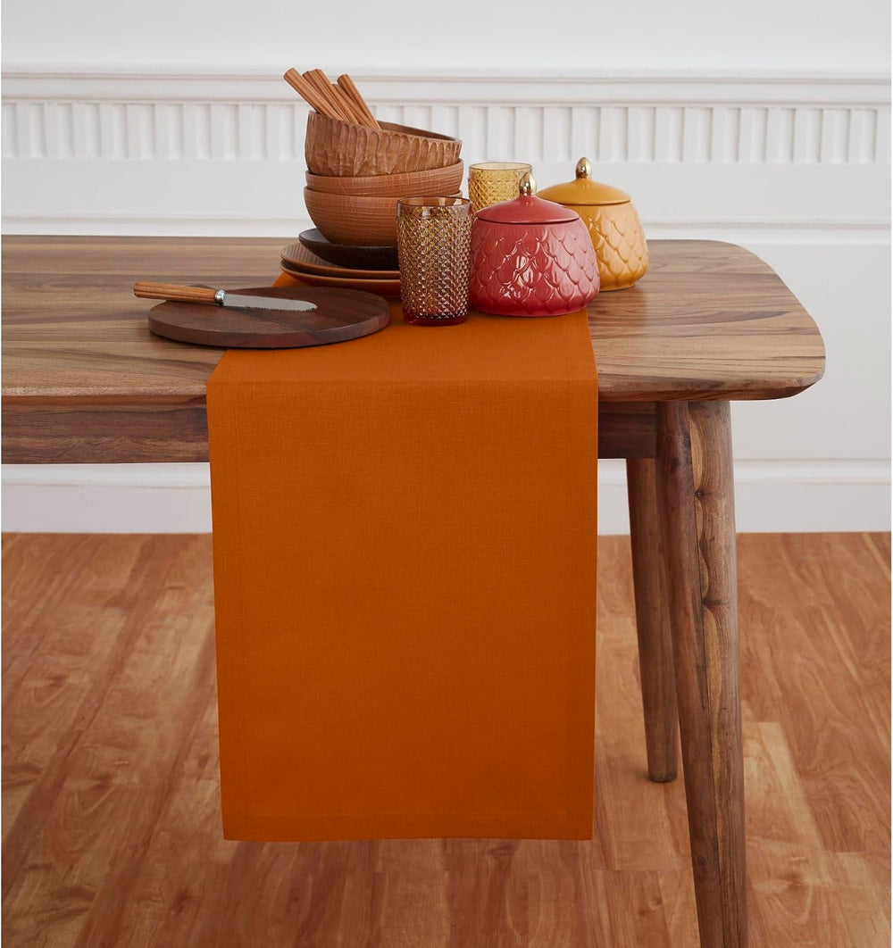 Solino Home Cotton Linen Dining Table Runner Cinnamon Long, Dru 14 x 108 in