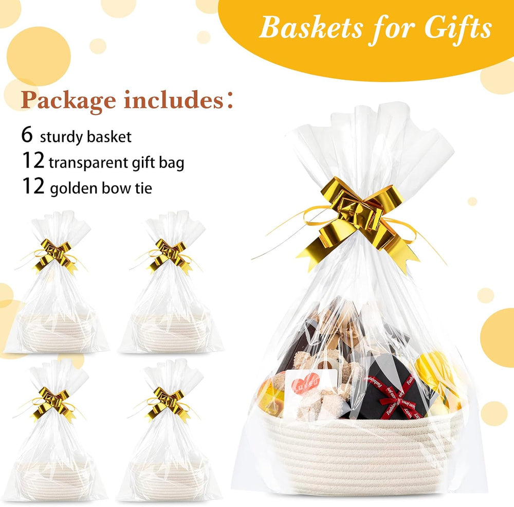 Weysat 6 Pack Woven Baskets with Handles, 6 Sizes, Gift Bags and Ribbons
