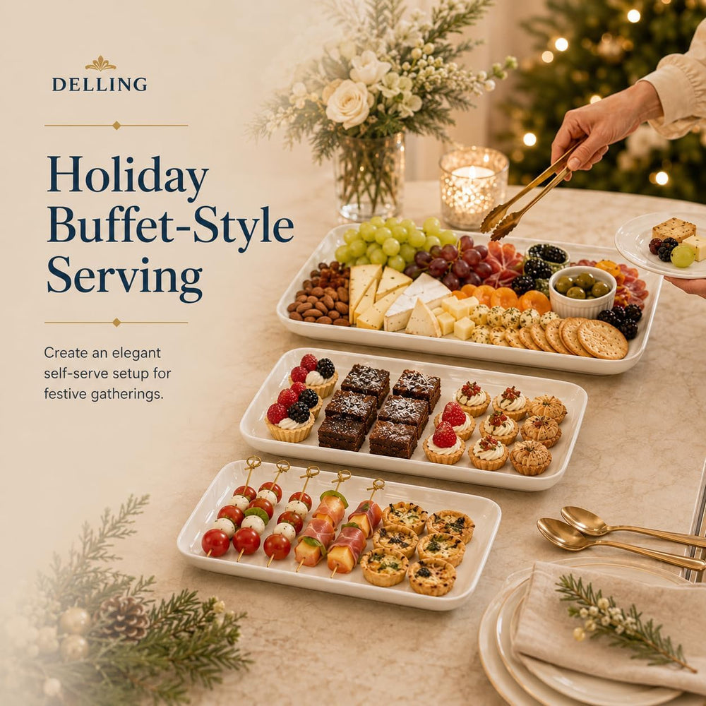 DELLING Large Serving Platter Set of 3, 16/14/12 Inch Porcelain Serving Trays...