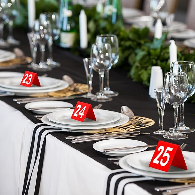 Tuanse Table Numbers 1-50 Acrylic Double Side Numbered Table Tents Restaurant Wedding Number Cards Signs for Banquets Party Wedding Reception(Red)