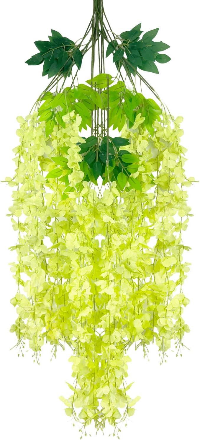 5 Pack Green Wisteria Hanging Flowers Garland, 3.77 Feet Artificial Flower Vines, Fake Wisteria, Artificial Vines Hanging Garland for Backdrop Outdoor Yard Garden Decor