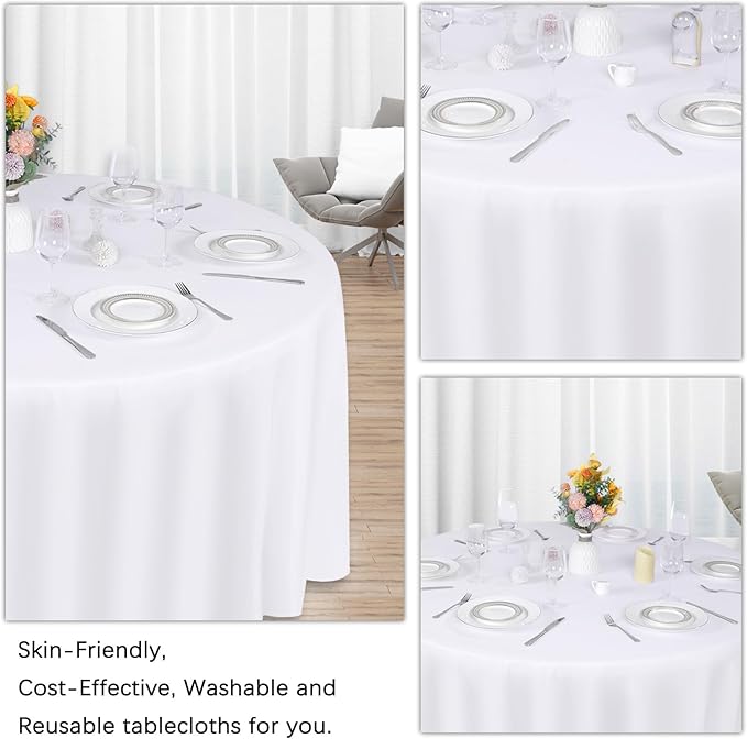 8 Pack White Round Tablecloth 108 Inch White Table Cloth Stain and Wrinkle Resistant Round White Tablecloths Reusable and Washable Polyester Fabric Table Covers for Buffet Wedding Party and Banquet