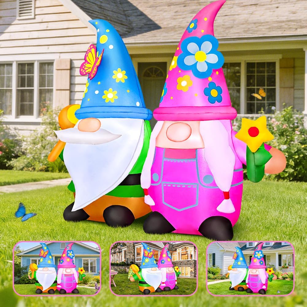 kooy 4ft spring easter inflatable gnomes outdoor decoration, close-up detail