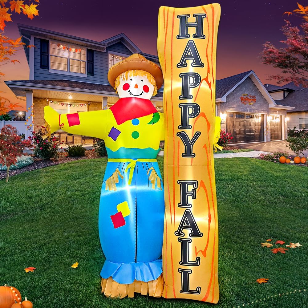 7FT Thanksgiving Inflatable Scarecrow Decorations Inflatables Outdoor with LED Lights,Blow Up Outdoor Yard Decorations for Fall,Holiday,Party,Lawn Décor