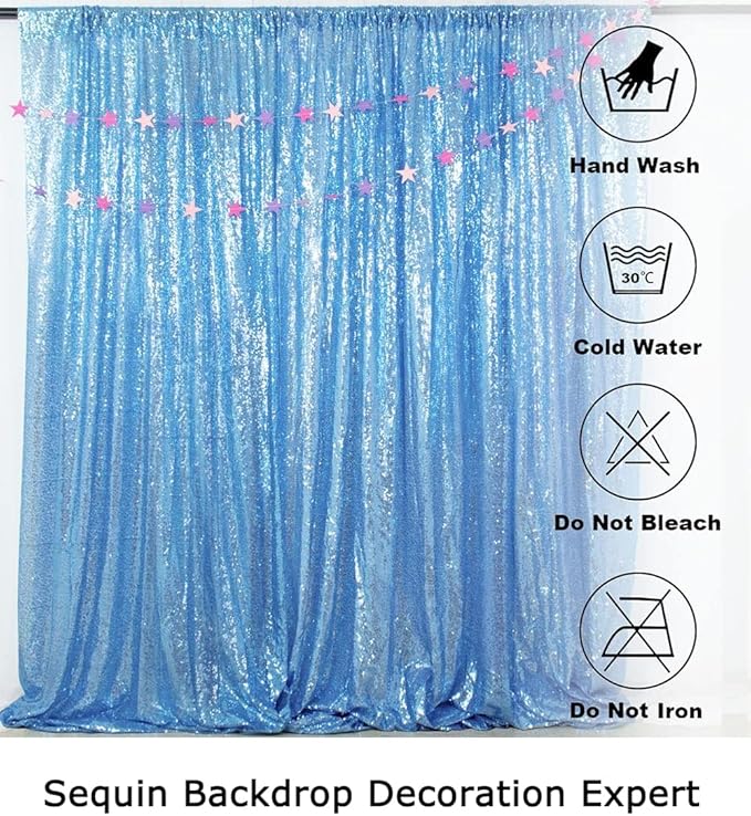 ShinyBeauty 10FTx10FT Baby Blue Sequin Backdrop | Sparkle Photo Background for Wedding & Baby Shower | Glitter Fabric for Photography | Elegant Party Decor