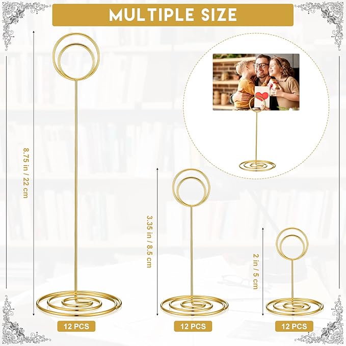 Teling 36 Pieces Table Number Holders 3 Size Place Card Holder Name Numbers Menu Memo Note Card Picture Photo Clip Stand Table Sign for Wedding Anniversary Party Display(Gold)