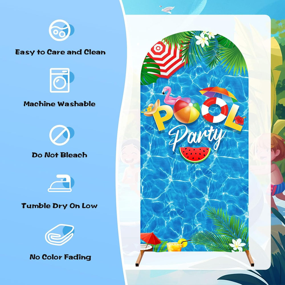 Tingjoo 3 Pcs Summer Pool Party Decoration, Arch Backdrop Stand Cover, Pool