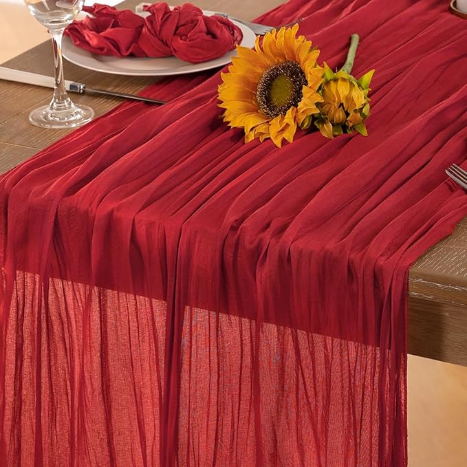 Red Cheesecloth Table Runner 6 Pack Fall Table Runners Boho Gauze 120 Inches Red Cheese Cloth Fall Table Decorations for Thanksgiving Weddings Bridal Baby Shower Candlelight Dinner Party