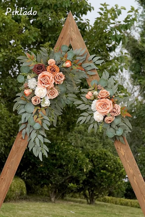 Faux Flower Swag Set of 2 for Wedding Welcome Signs Floral Swag Wedding Reception Ceremony Signs Decor (Terracotta)