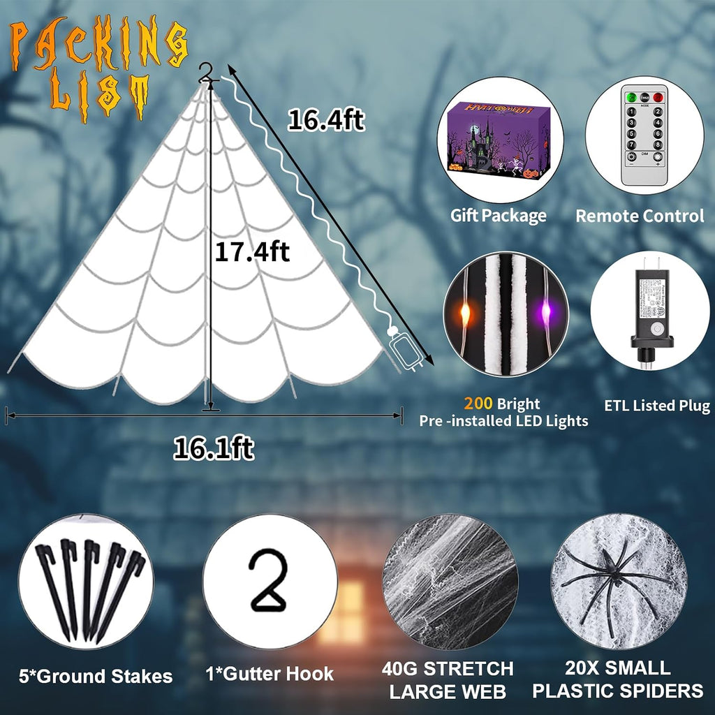 halloween decorations outdoor, 200 led halloween giant spider showing dimensions