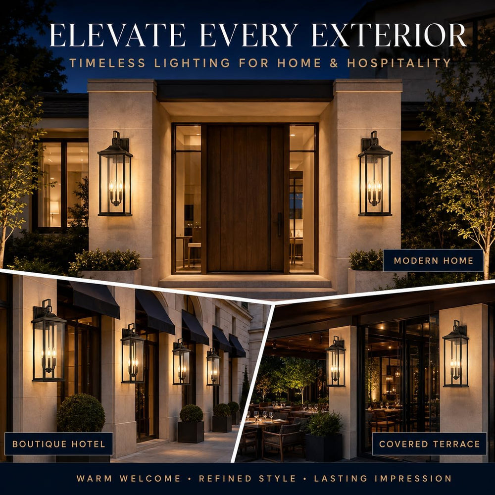 24 Inch 1 Pack Outdoor Wall Sconce, 3-Light Candelabra Exterior Porch Light w...