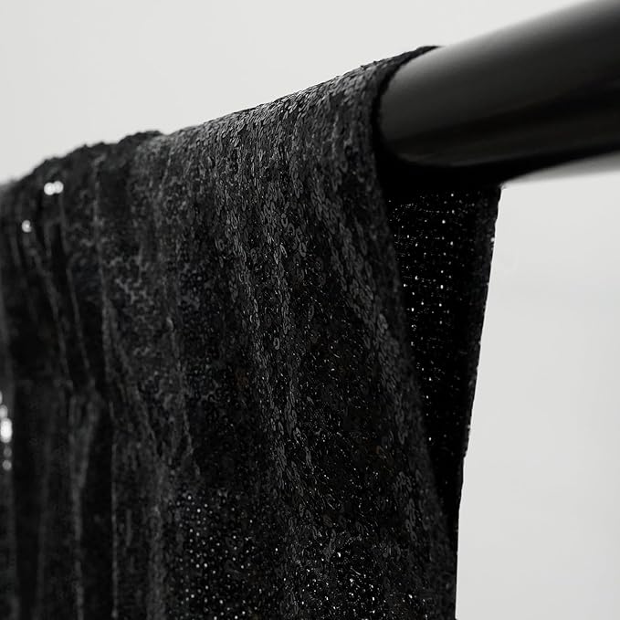 Poise3EHome 8Ft x 8Ft Black Sequin Backdrop, Glitter Thick Satin Background Drapes, Sparkly Opaque Photography Curtain, Sequence Xmas Thanksgiving Backdrop for Wedding Party Holiday Festival Decor