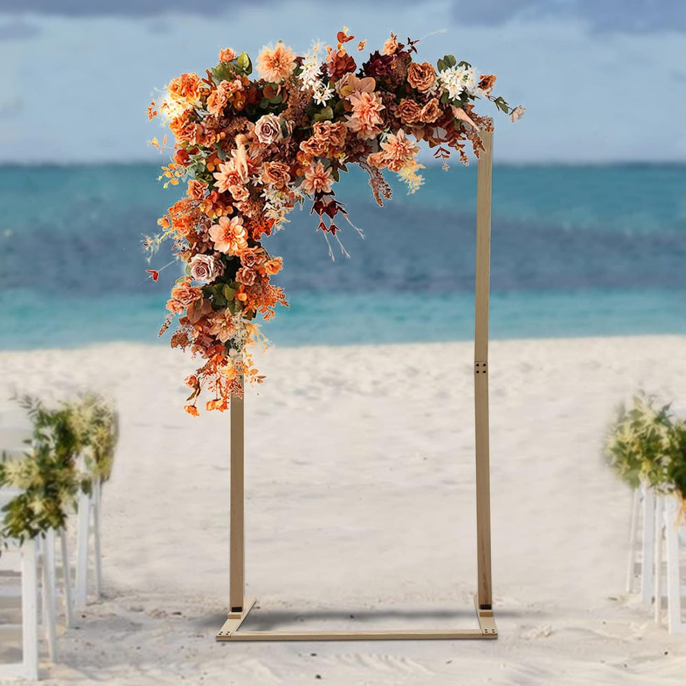 7FT Square Wedding Arch Backdrop Stand, 6.83LBs Wooden Wedding Arch Garden Ar...