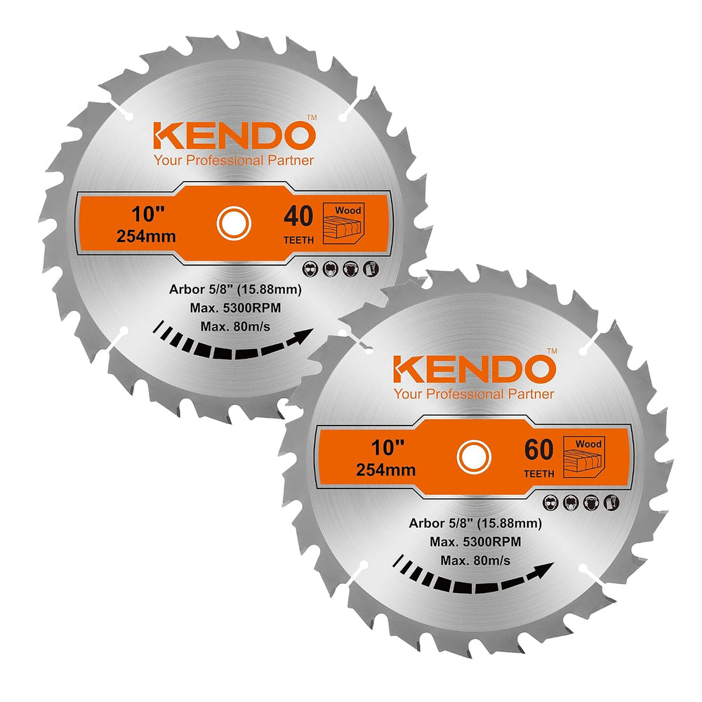 KENDO 10 Inch Circular Saw Blade Set, 2-Pack 40T 60T, 5/8 Arbor