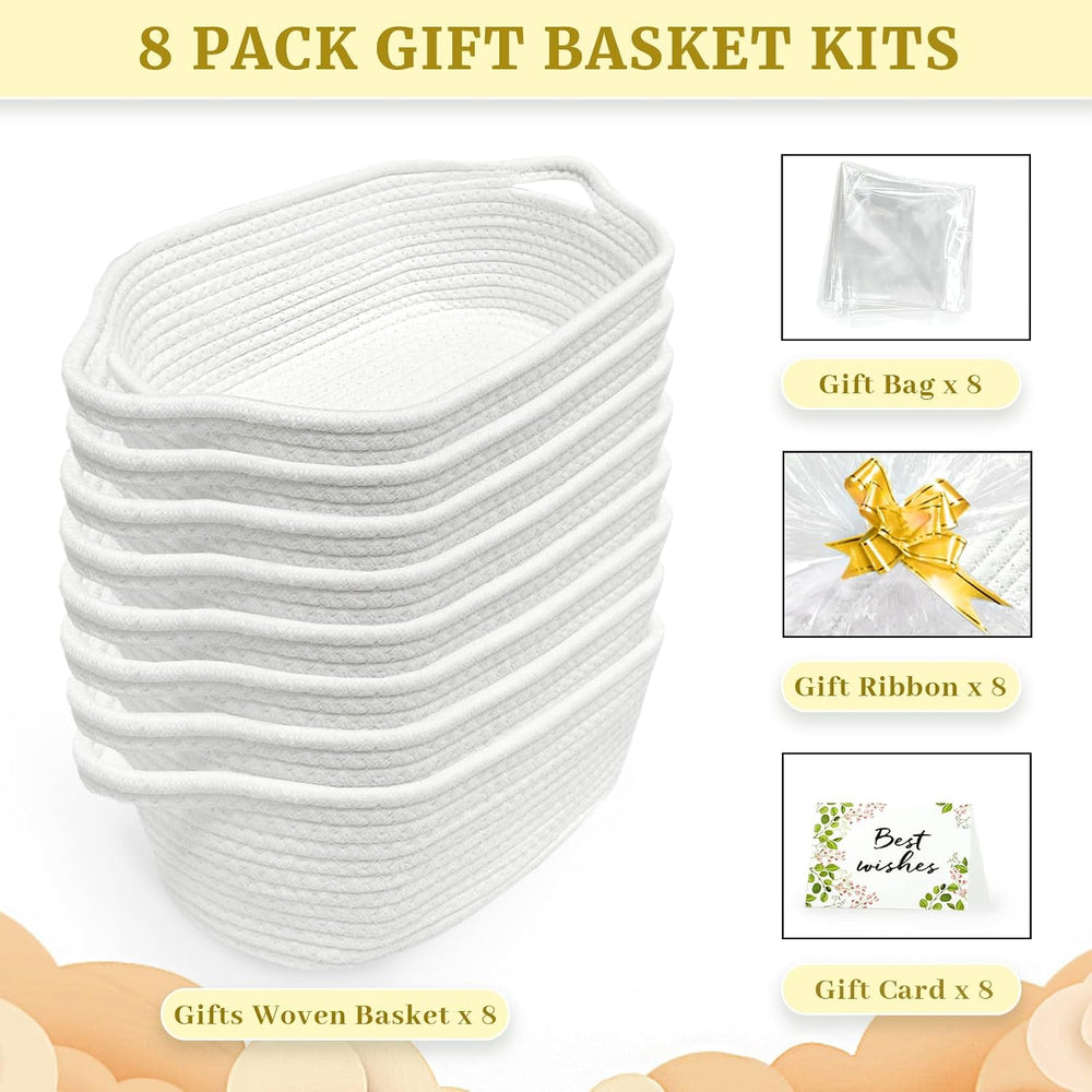 8 Pack Gift Baskets Empty, Small Cotton Rope Woven Baskets, White