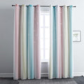 FANLI Ombre Rainbow Blackout Curtains for Kid Girls Bedroom Living Room Darking Stripe Double Layer Star Cut Out Wall Home Decor Gradient Grommet Window Curtains (Pink/Blue, 52W x 84L)