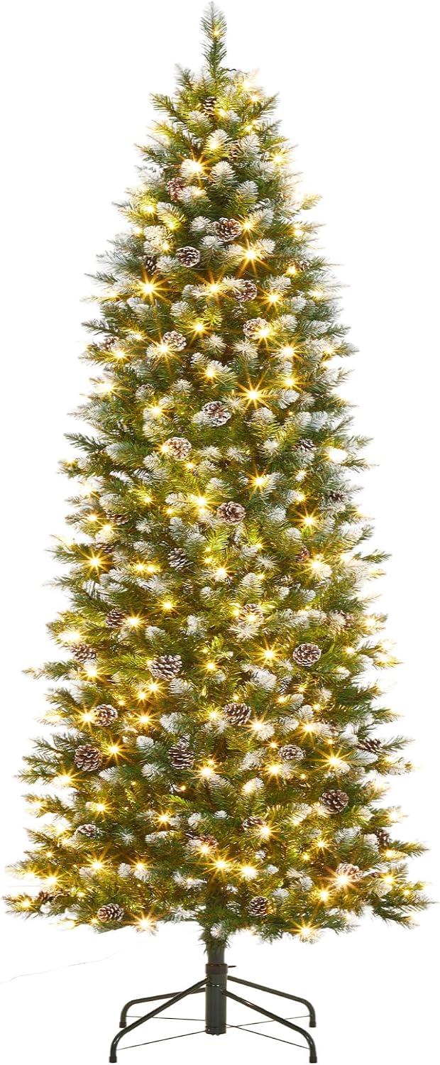GarveeHome 12 ft Pencil Christmas Tree Pre-lit Slim Holiday Decoration, Skinn...