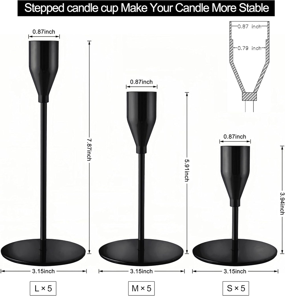 Black Candlestick Holders, Metal Taper Candle Holders,Bulk Set of 15